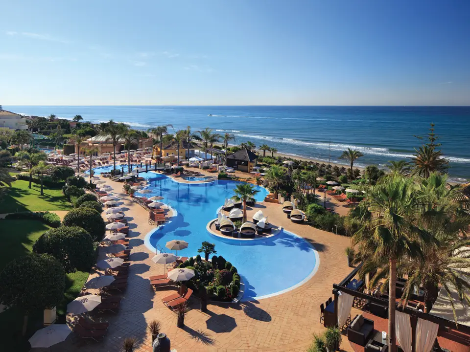 Aerial view of the main pool at Marriott's Marbella Beach Resort, Marbella, Spain