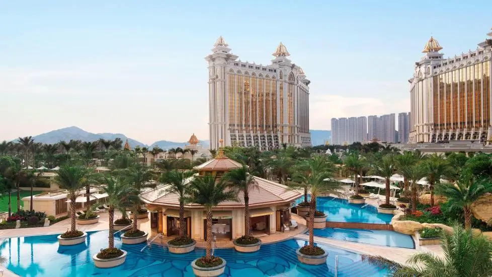 JW Marriott Hotel Macau exterior pool view with lush tropical landscaping